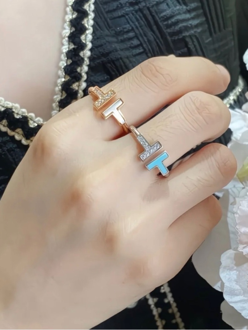 Sliver and Turquoise with CZ stones open TT ring